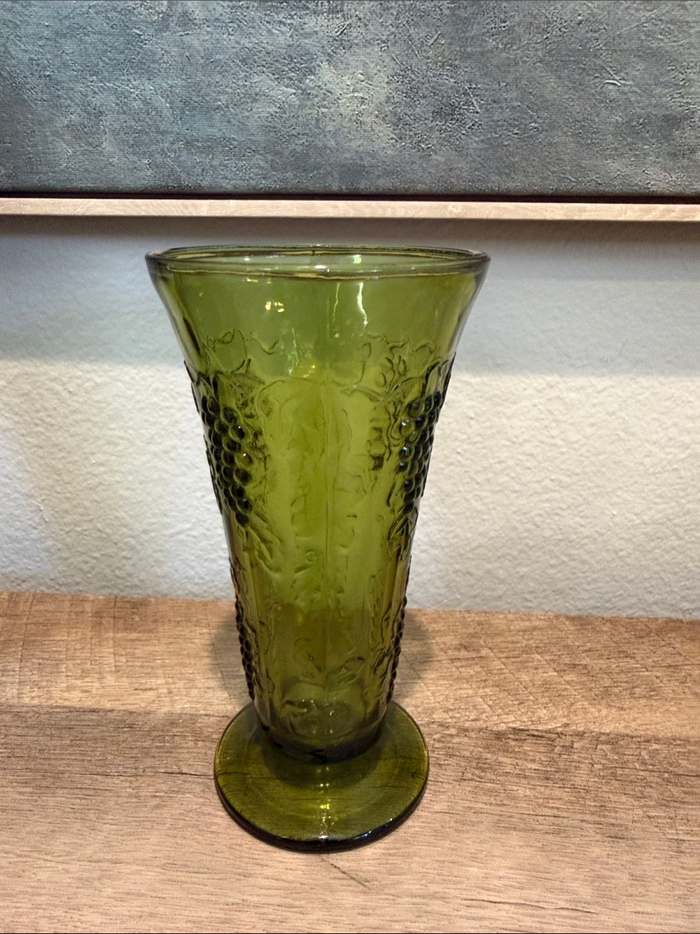 Indiana Glass Vintage  Olive Green Grape Embossed Vase